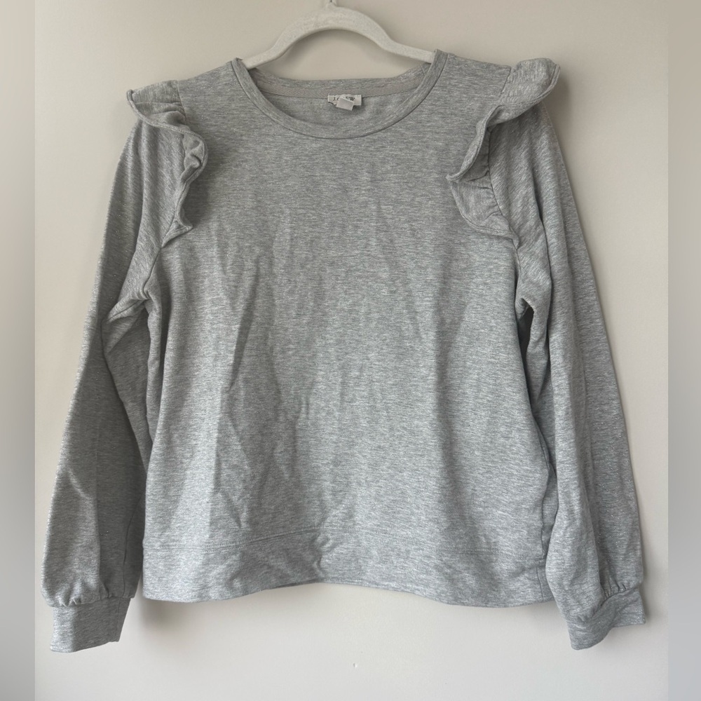 J. Crew Factory Glitter Ruffle Shoulder Pullover Sweatshirt - Size Med